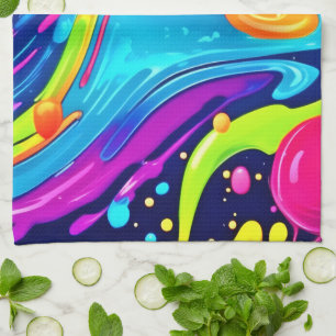 Lebhafter Neon Abstrakt Art Splash Geschirrtuch