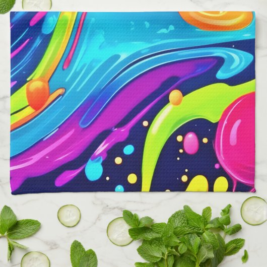 Lebhafter Neon Abstrakt Art Splash Geschirrtuch (Gefaltet)