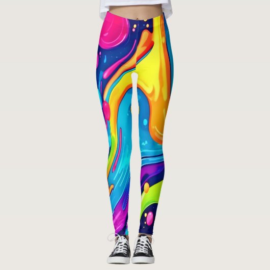Lebhafter Neon Abstrakt Art Splash Leggings (Vorderseite)