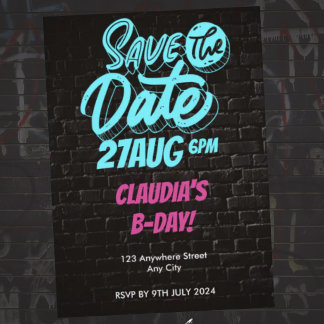 Lebhafter Neon Brick Wall Geburtstag Save the Date Einladung