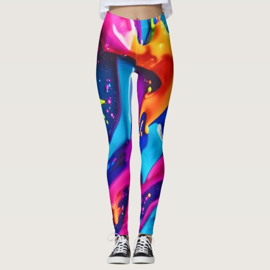 Lebhafter Neon Paint Spritzer Abstrakt Leggings (Vorderseite)