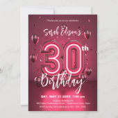 Lebhafter Neon Pink 30. Geburtstag mit Balloons Einladung (Vorderseite)