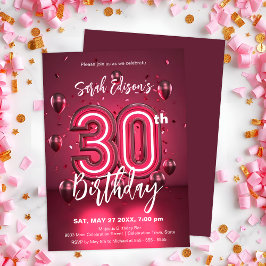 Lebhafter Neon Pink 30. Geburtstag mit Balloons Einladung