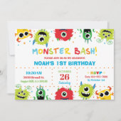 Lebhafter Niedlicher Kleiner Monster Junge 1. Gebu Einladung (Vorderseite)