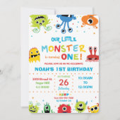 Lebhafter Niedlicher Kleiner Monster Junge 1. Gebu Einladung (Vorderseite)