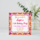 Lebhafter Orange Bright Yellow Bold Pink Geburtsta Einladung (Stehend Vorderseite)