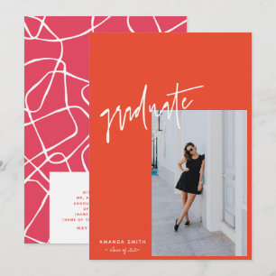 Lebhafter Orange Pink Trendy Script Foto Abschluss Ankündigung