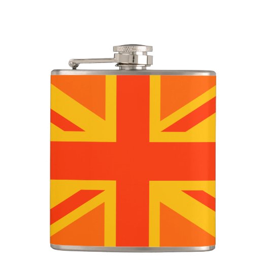 Lebhafter Orange Union Jack British Flag Swag Flachmann (Vorderseite)
