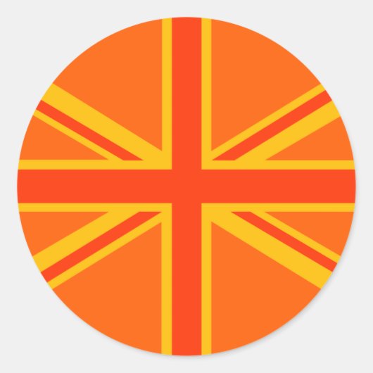 Lebhafter Orange Union Jack British Flag Swag Runder Aufkleber (Vorderseite)