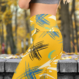 Lebhafter Orange Yellow Dragon Slash Pattern Yoga Capri Leggings