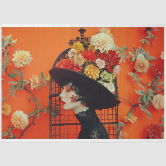 Lebhafter orangefarbener Blumenhut Seidenpapier (Vorderseite)