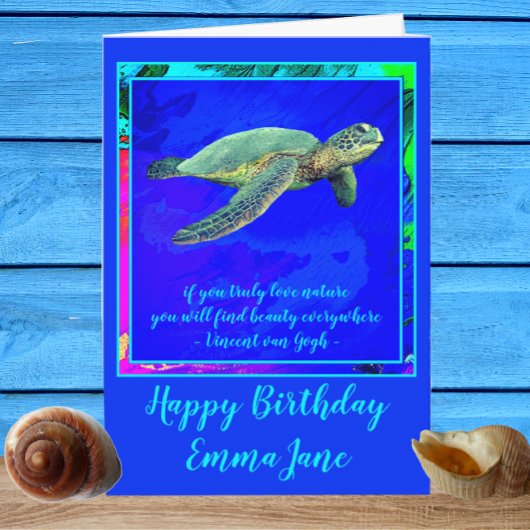 Lebhafter Ozean Blue Sea Turtle Happy Birthday Karte