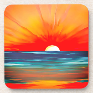 Lebhafter Ozean Sonnenuntergang in Orange und Blau Getränkeuntersetzer
