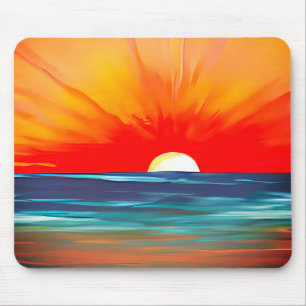 Lebhafter Ozean Sonnenuntergang in Orange und Blau Mousepad