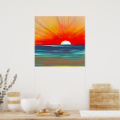 Lebhafter Ozean Sonnenuntergang in Orange und Blau Poster (Küche)