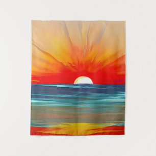 Lebhafter Ozean Sonnenuntergang in Orange und Blau Wandteppich