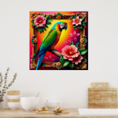 Lebhafter Papagei auf einem Zweig Poster (Küche)