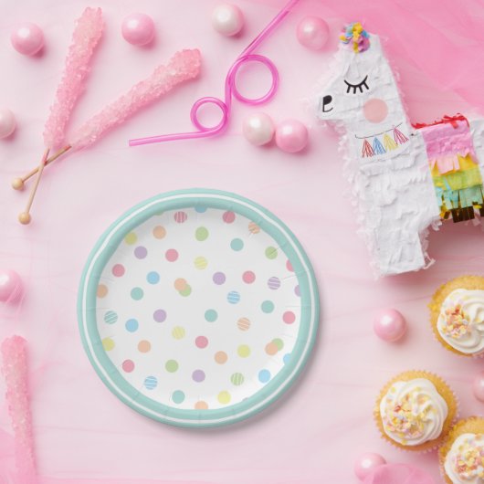 Lebhafter Pastel Polka Dot Pappteller (Party)