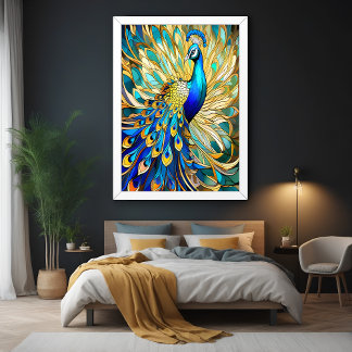 Lebhafter Pfau im Jugendstil farbenfrohe Mauer Poster