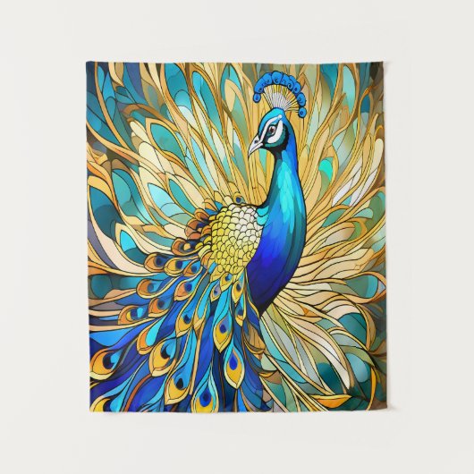 Lebhafter Pfau im Jugendstil Wandteppich (Vorderseite)