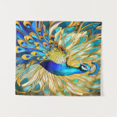 Lebhafter Pfau im Jugendstil Wandteppich (Vorderseite (Horizontal))