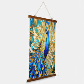 Lebhafter Pfau im Jugendstil Wandteppich Mit Holzrahmen (Gewinkelt)