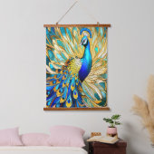 Lebhafter Pfau im Jugendstil Wandteppich Mit Holzrahmen (Schlafzimmer)