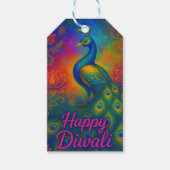 Lebhafter Pfau, Lotus & Elefant Happy Diwali Geschenkanhänger (Vorderseite)
