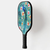 Lebhafter Pfau mit Federn und üppigen Florals Pickleball Schläger (Links)
