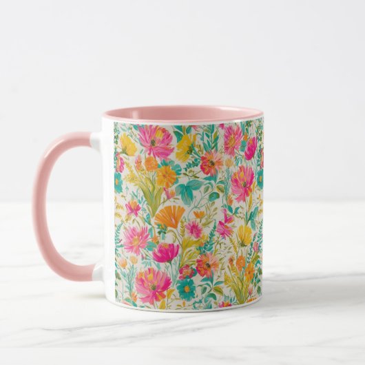 Lebhafter Phoenix mit floralem Hintergrund Tasse (Links)