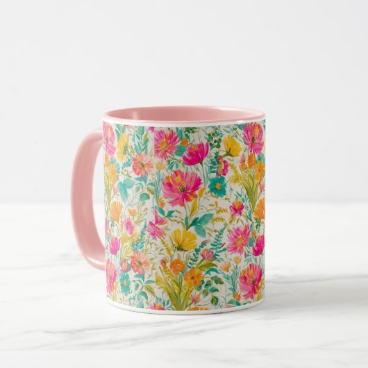 Lebhafter Phoenix mit floralem Hintergrund Tasse (Vorderseite Links)