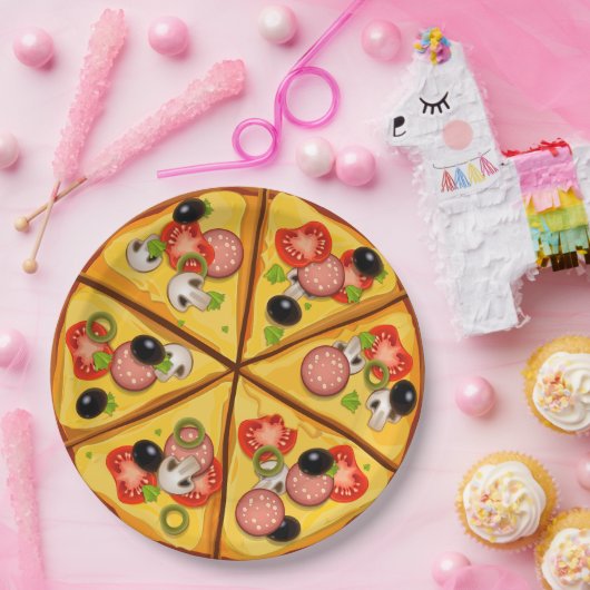 Lebhafter Pizzatortenhintergrund Pappteller (Party)