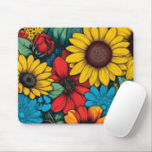 Lebhafter Pop Art Blumendesign mit Sonnenblumen Mousepad (Mit Mouse)