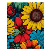 Lebhafter Pop Art Blumendesign mit Sonnenblumen Poster (Vorderseite)