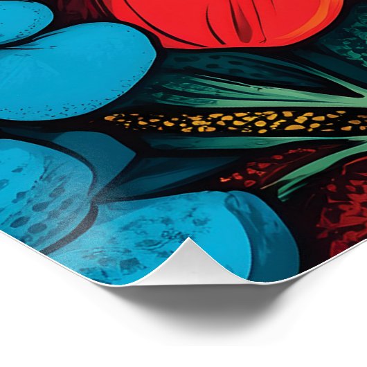 Lebhafter Pop Art Blumendesign mit Sonnenblumen Poster (Ecke)