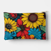 Lebhafter Pop Art Blumendesign mit Sonnenblumen Zubehörtasche (Rückseite)