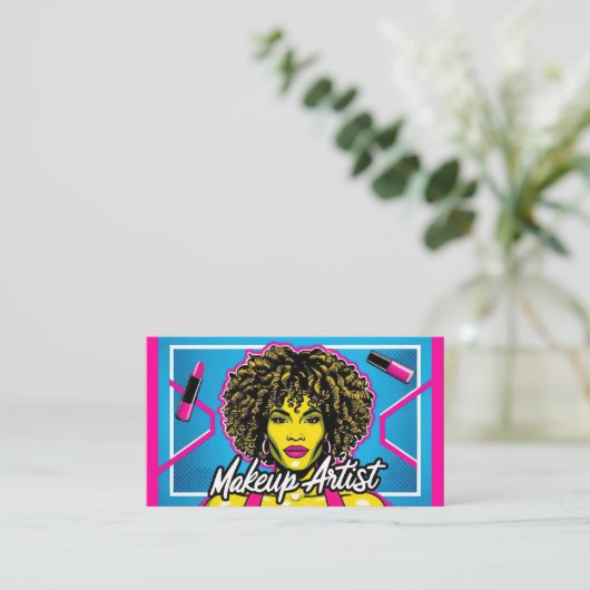 Lebhafter Pop Art Neon Pink Blue Makeup Artist Visitenkarte (Stehend Vorderseite)