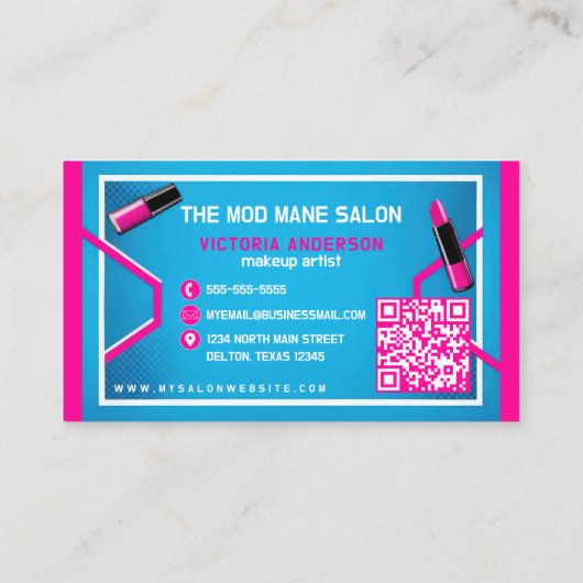 Lebhafter Pop Art Neon Pink Blue Makeup Artist Visitenkarte (Rückseite)