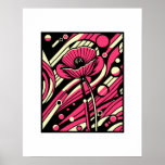 Lebhafter Pop Art Poppy Poster<br><div class="desc">Tauchen Sie mit diesem Pop-kunst-inspiriert Mohndesign in eine Welt voller kühner Kontraste und rhythmischer Energie ein. Elektrische Fuchsien, cremige Elfenbein und tiefschwarze Farbtöne bringen die Blume zum Leben vor einem Retro, pulsierenden Hintergrund von Kreise und Wellen. Es ist eine erbitterte und anmutige Äußerung, die die Eleganz der Natur mit der...</div>