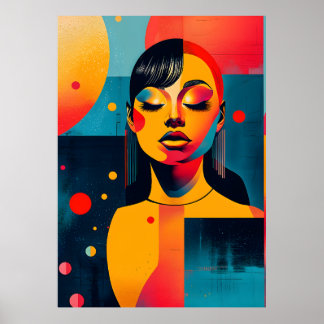 Lebhafter Pop Art Portrait: Serene Frau Poster