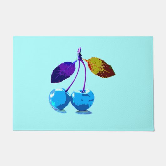 Lebhafter Pop Lght Blue Cherries Art Fußmatte (Vorderseite)