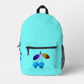 Lebhafter Pop Light Blue Cherries Moderne Kunst Bedruckter Rucksack (Vorderseite)