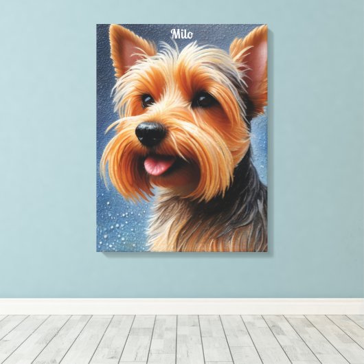 Lebhafter Pop Pointillism Yorkshire Terrier Art Leinwanddruck (Insitu (Holzboden))