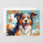 Lebhafter Portrait Australischer Schäferhund und B Postkarte (Vorne/Hinten)