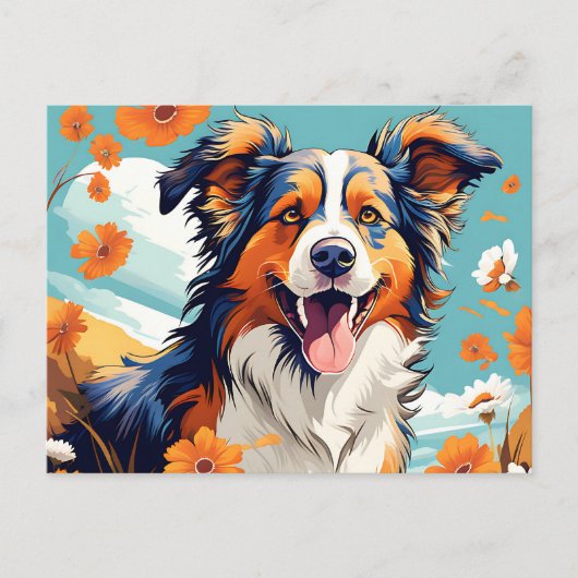 Lebhafter Portrait Australischer Schäferhund und B Postkarte (Vorderseite)