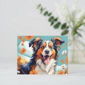 Lebhafter Portrait Australischer Schäferhund und B Postkarte (Stehend Vorderseite)