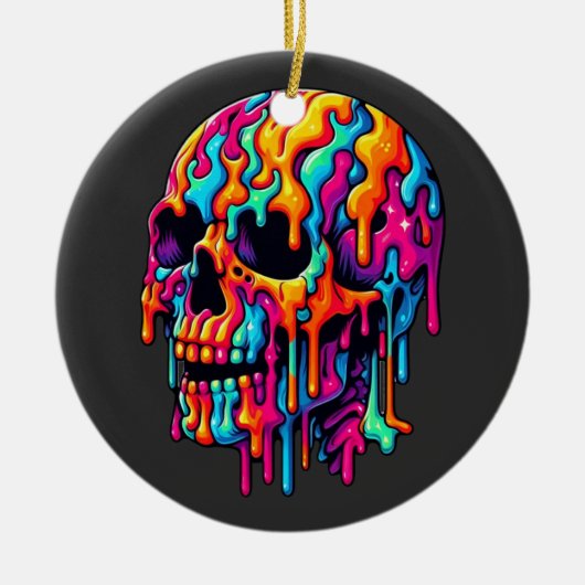Lebhafter psychedelischer Schädel Keramik Ornament (Vorne)