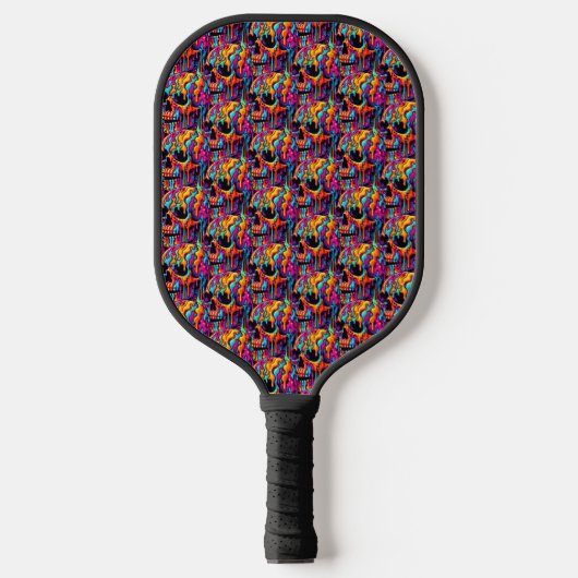 Lebhafter psychedelischer Schädel Pickleball Schläger (Vorderseite)