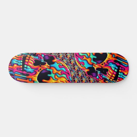 Lebhafter psychedelischer Schädel Skateboard (Horizontal)