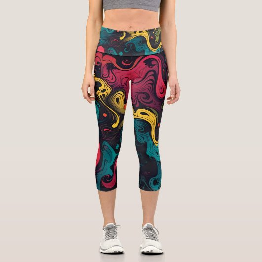 Lebhafter psychedelischer Swirl Capri Leggings (Vorderseite)